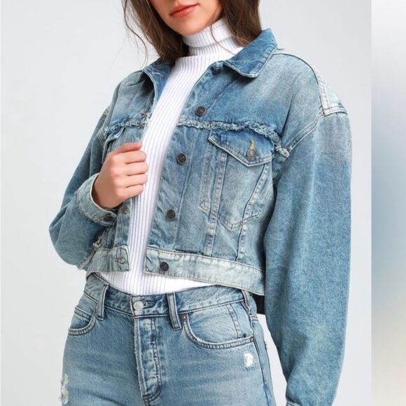 Free People Bedford Distressed Medium Wash Cropped Jacket Size XS - Picture 1 of 11